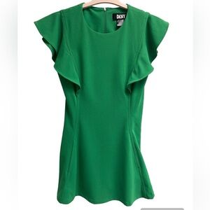 DKNY Women's Flutter Sleeve Scuba Crepe Jewel Neck Dress, Apple Green - Size 4